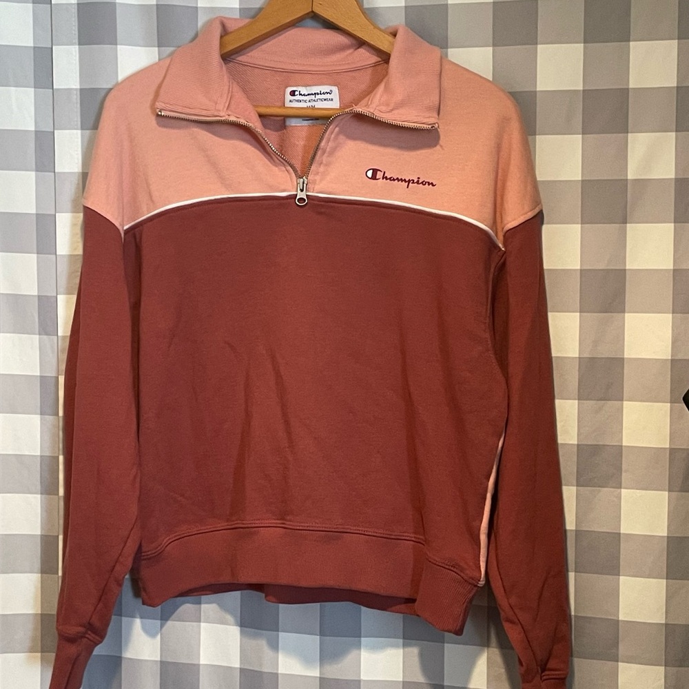 Champion 1/4 zip two tone pink sweatshirt women’s sz medium